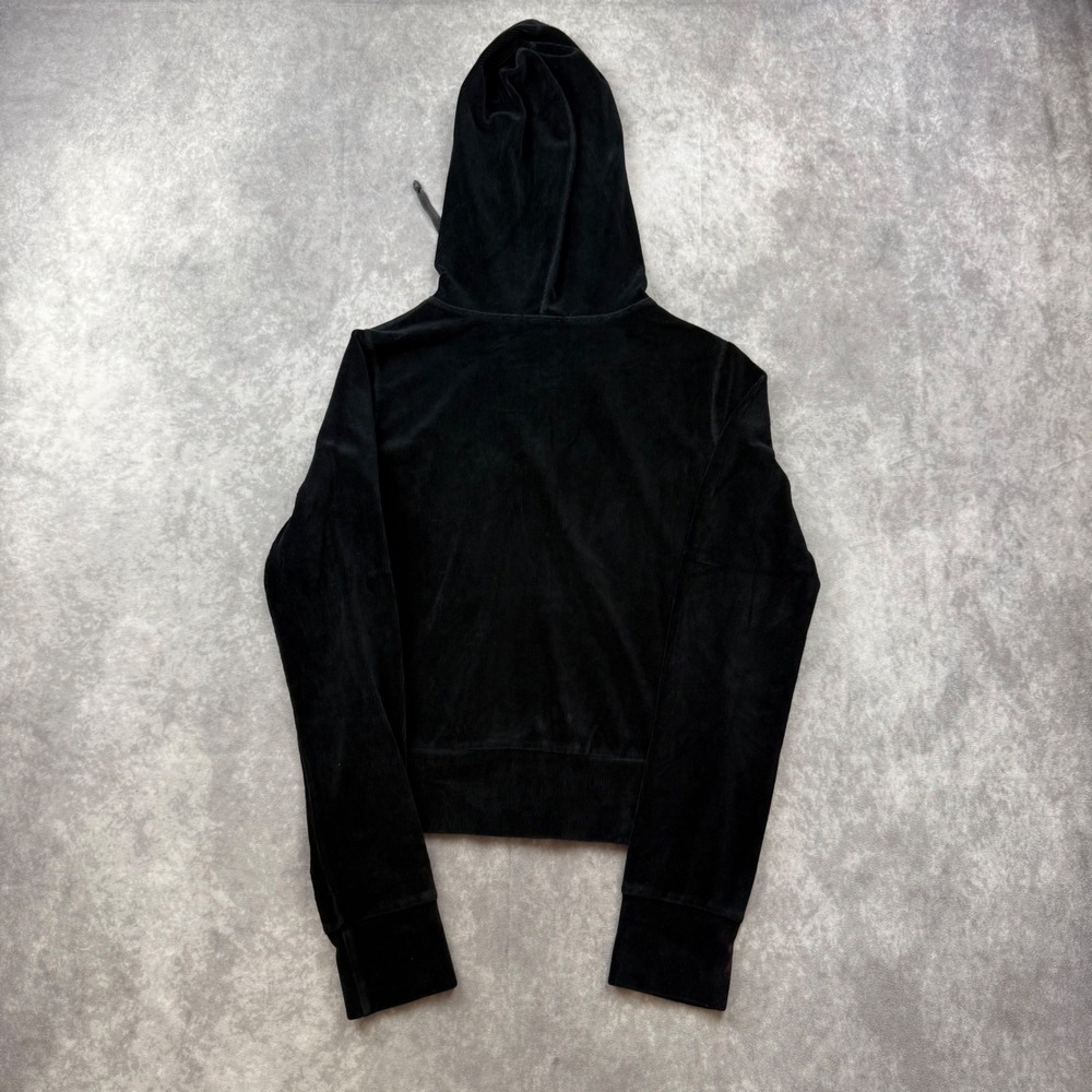 Bebe Black Corduroy Velour Zip Up Hoodie Y2K Crystal Logo Small Made in USA - Picture 5 of 5